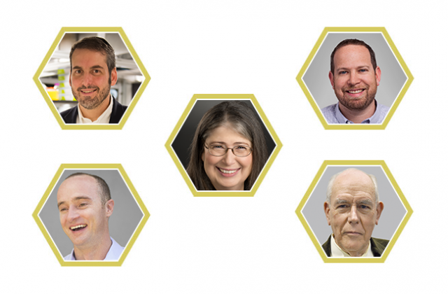 Associate Professor Joseph Jacobson, Jonathan (JD) Albert '97, Radia Perlman '73, SM '76, PhD '88, Barrett Comiskey '97, and Ivan Sutherland PhD '63